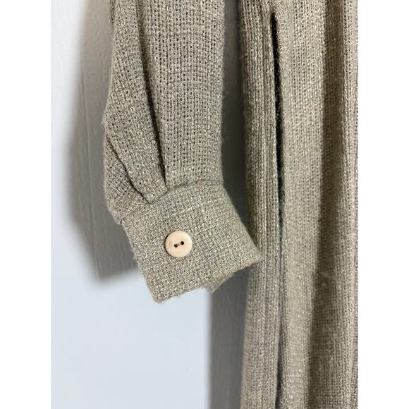 Unbranded Vtg Loose Weave Knit Flax Type Split Five Button Duster Pleated Cuff - Picture 4 of 8